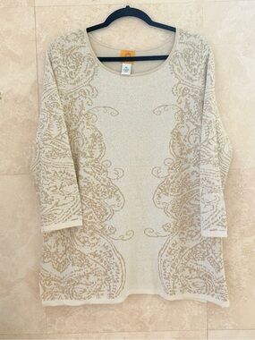 Ruby Rd. Cream and Tan Patterned Women's Pullover